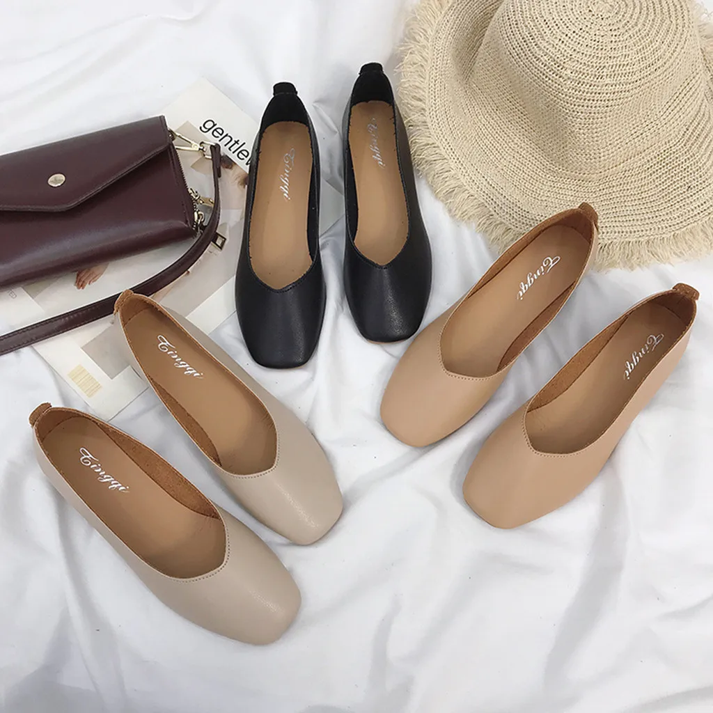 

JAYCONSIN Hot Sale Woman Loafers Elegent SimpleStyle SolidCasual Shoes Female Square Heel Comfortable SpringAutumn Slip-On Shoes
