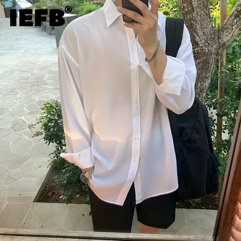 

IEFB Men's Solid Color White Shirt Mans Long Sleeve Korean Fashion Handsome Loose Casual 2021 Autumn New Casual Blouse 9Y588400