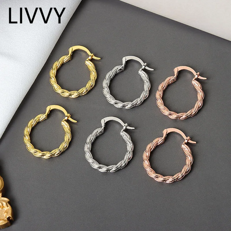 

LIVVY Silver Color Hoop Earrings for Women Girl Twist Wave Earrings Elegant Prevent Allergy Jewelry 2021 Trend