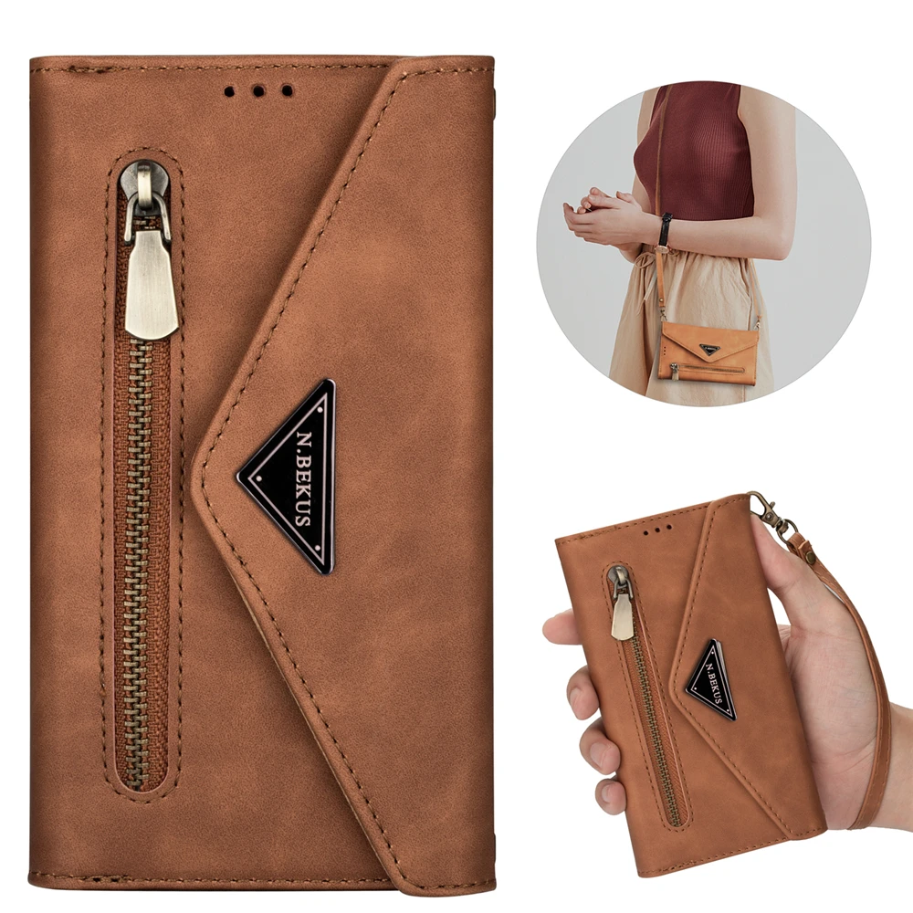 

Fashion Zipper Leather Multi Wallet Case For Samsung Galaxy S20 S8 S9 S10 Plus S10e Note 8 9 10 Pro Cover Wrist Crossbody Straps
