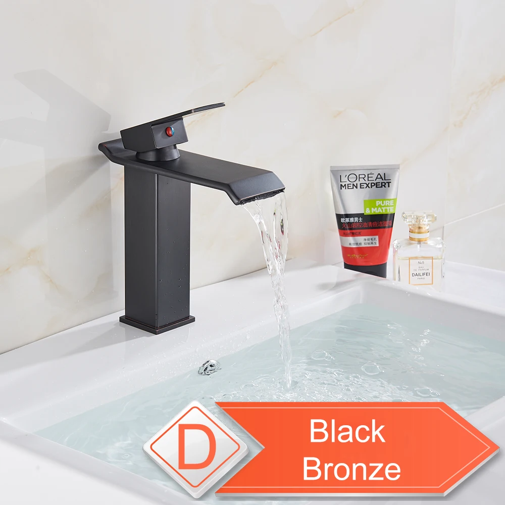 Black Bronze LTQ Горячая холодная раковина кран водопад смеситель для туалетного столика в ванной комнате Однорычажный Хром Латунь горячей и холодной бассейна краны для мойки - Цвет: Black Bronze LTQ