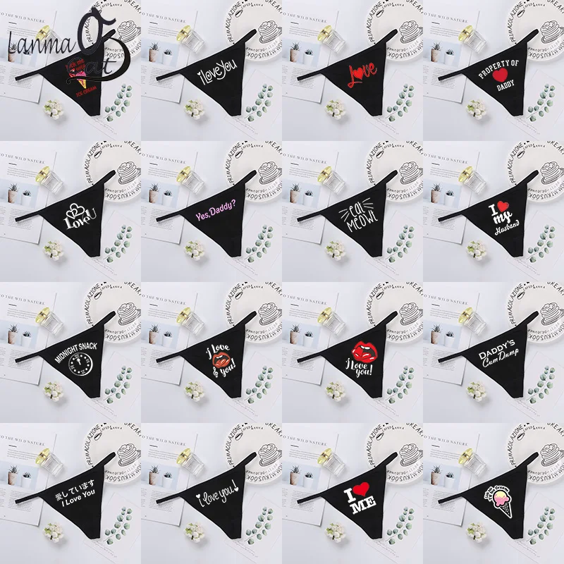 

Hot Sexy Women Black G string Panties Sexy Funny Print T back Underwear Ladies Funny Inner Underpants