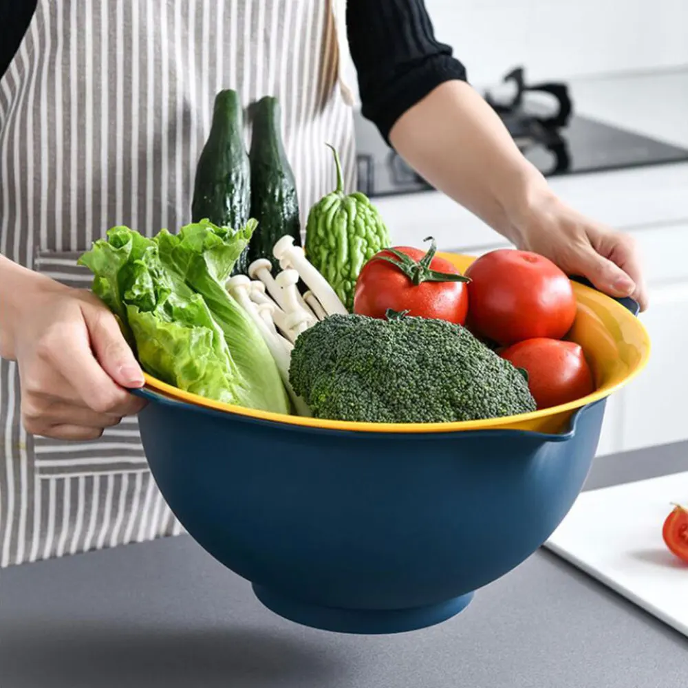 

Double-Layer Fruit Vegetable Washing Basket Kitchen Drain Basket (Dark Green)