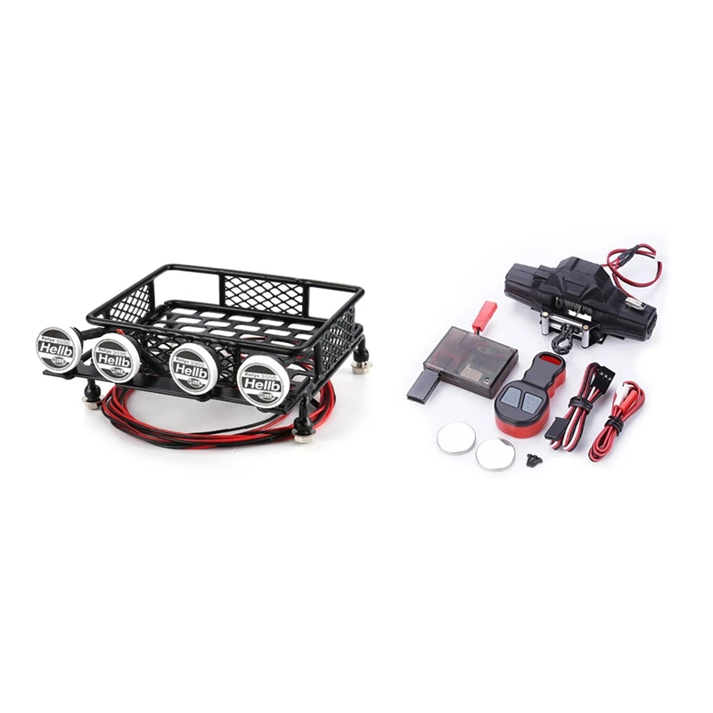 

RC CAR Roof Rack Luggage Carrier with Light Bars for CC01 CR01 with RC Car Winch + Remote Controller for Traxxas TRX4