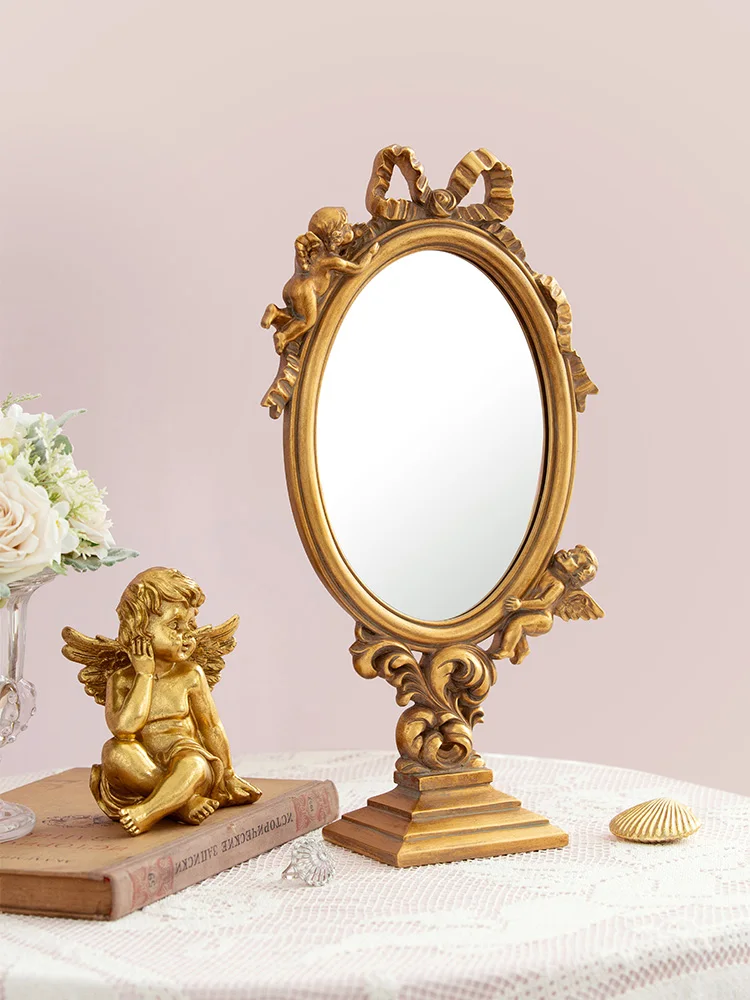 Европейский Винтажный дворец Угловое резное украшение стола зеркало для макияжа