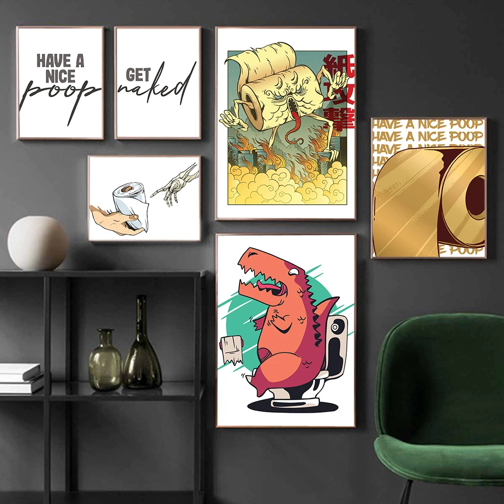 

Bathroom Paper Wall Art Picture Canvas Painting Minimalist Posters and Prints Funny Get Naked Toilet Print Bathroom Wall Decor