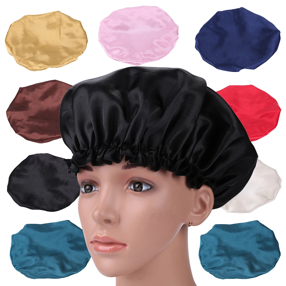 

Женская атласная шапка для сна, женская ночная шапка, Эластичный Тюрбан для сна, шапочка для волос, шелковая искусственная шапка, головной п...