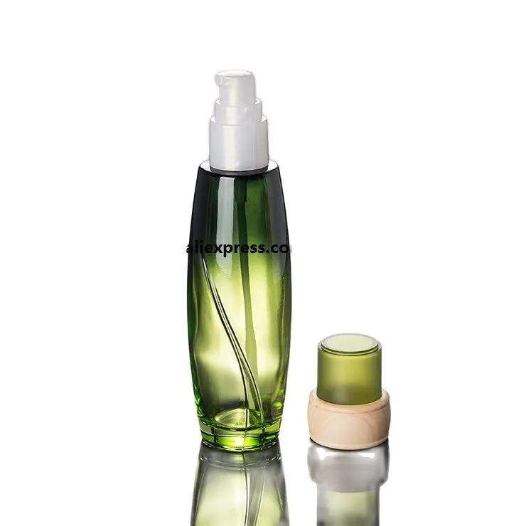 100 мл зеленая стеклянная бутылка с пресс-насосом деревянная крышка для