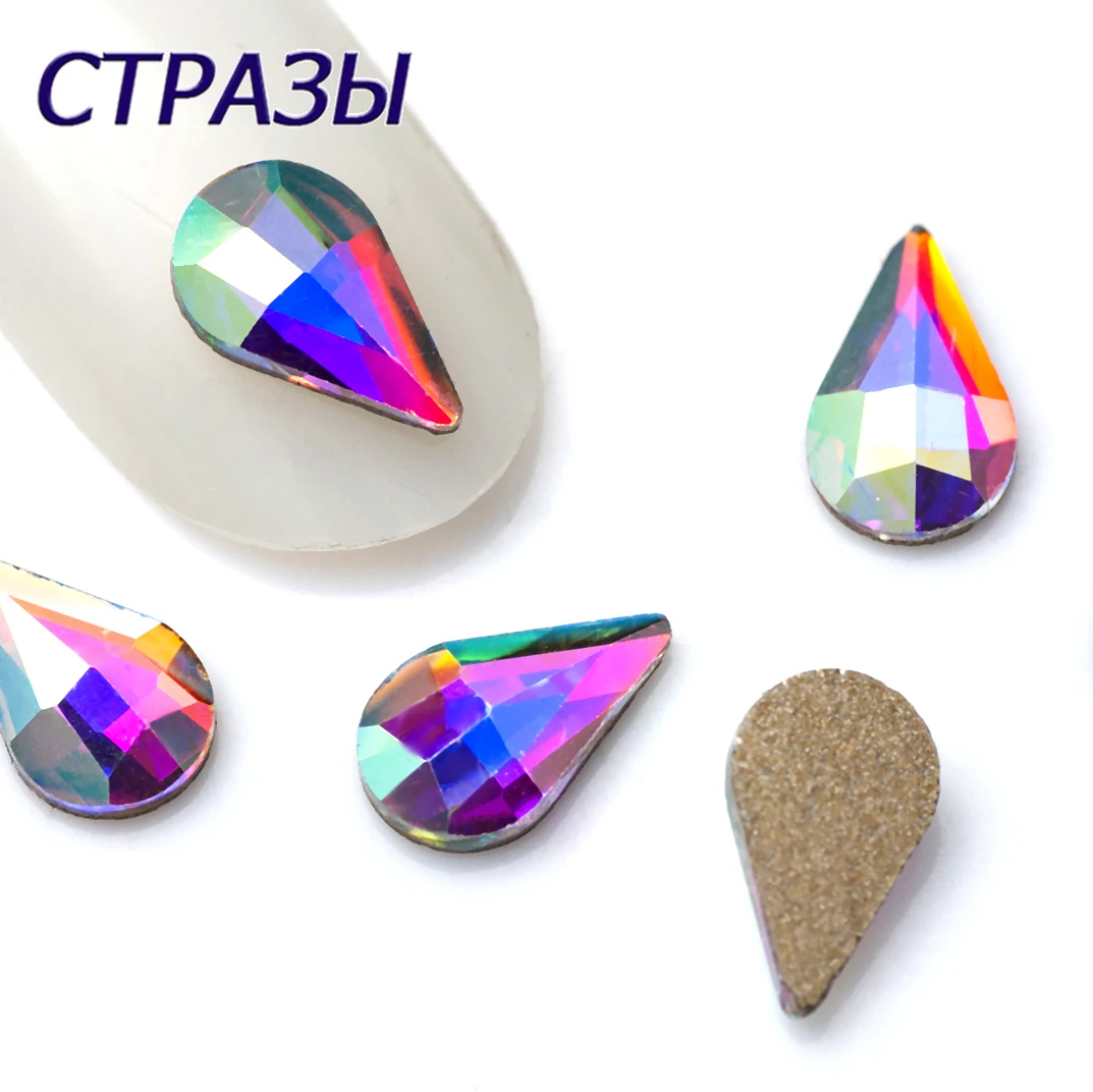 

New style 5X8mm 6x8mm Drop Nail art Rhinestone Clear AB Shining Flatback Glass Crystals Use for Nail DIY Decorations Rhinestones
