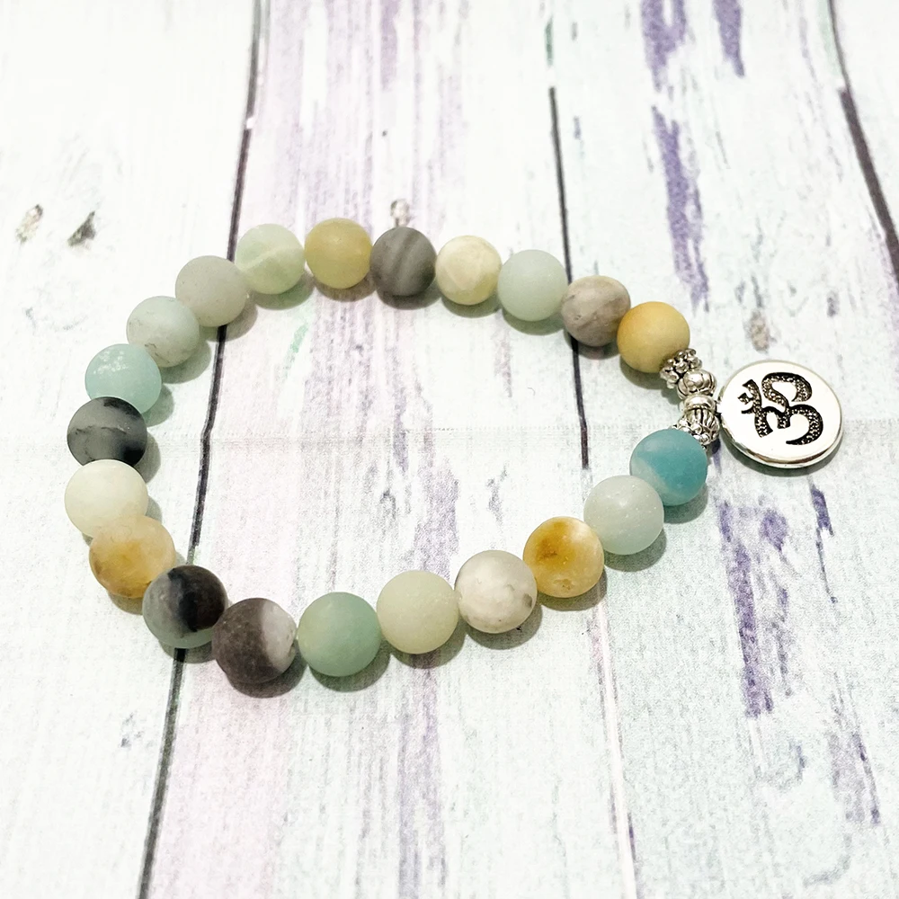 Матовый браслет Ruberthen 8 мм из амазонита женский очаровательный Ом для медитации