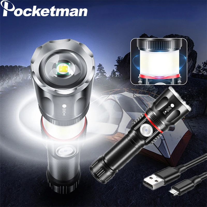 

Зуммируемый Магнитный перезаряжаемый от USB фонарик супер яркий водонепроницаемый мощный фонарик дальнего действия T6/L2 с аккумулятором 18680