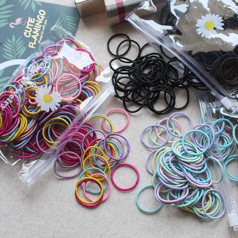 

100pcs children's baby bold candy color black rubber band little girl does not hurt the hair tie simple hair rope