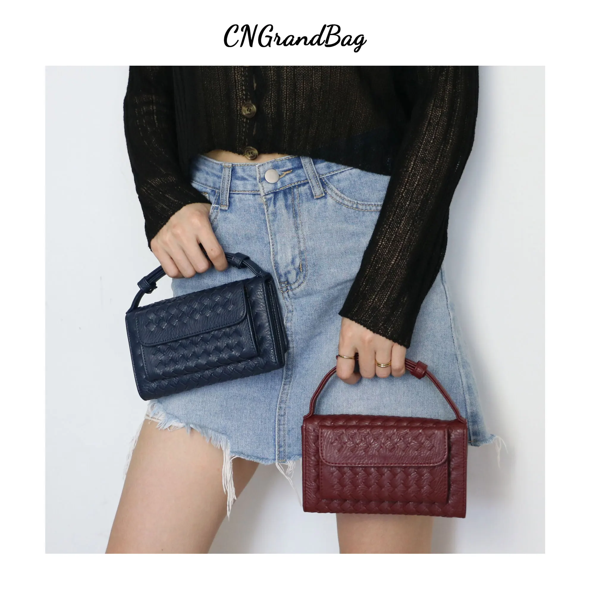 Fashion Women Wallet Purse PU Weave Bag Small Shoulder Ladies Phone Pouch Mini Chain Clutch for Iphone |
