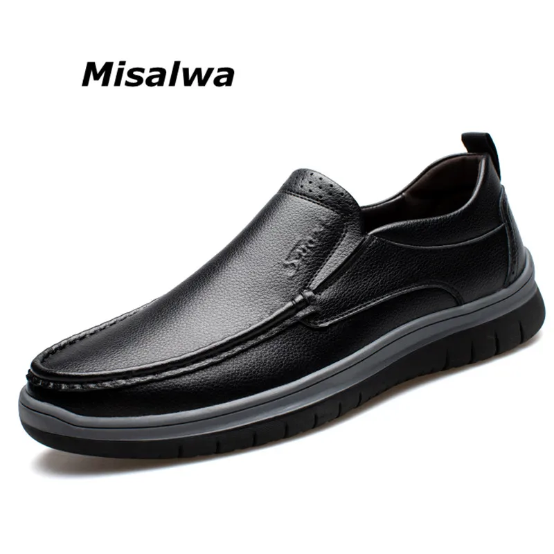 

Туфли Misalwa мужские кожаные, повседневные Мокасины, без застежки, удобные базовые, плоская подошва, тапочки для мужчин среднего возраста