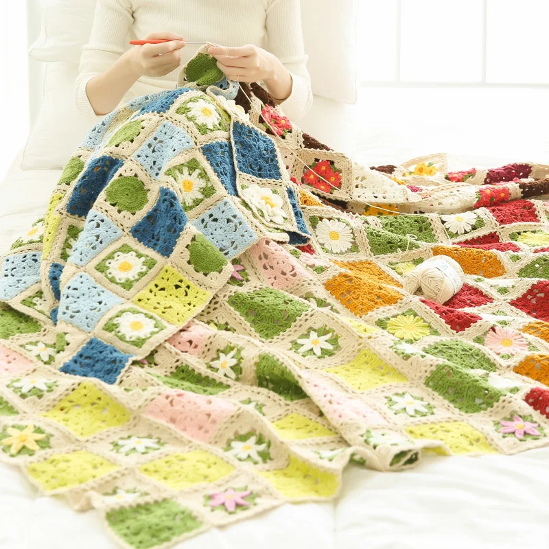 size 83CM*83CM Four Seasons flower blanket DIY baby wool group Hand Crochet Cotton baby children hand made Yarn flower blanket