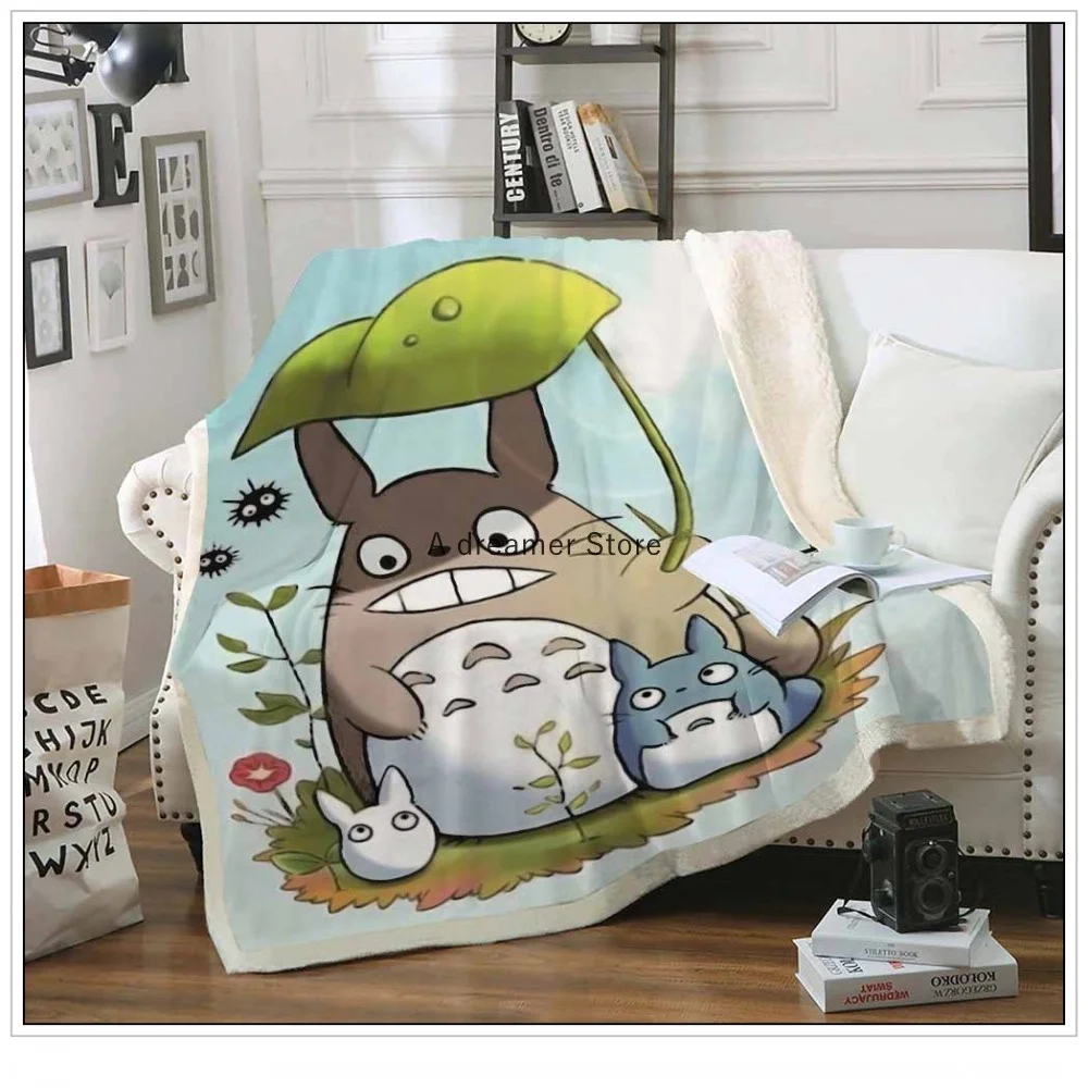 Мультяшное одеяло Totoro с забавными персонажами 3D принтом Sherpa на кровати детский