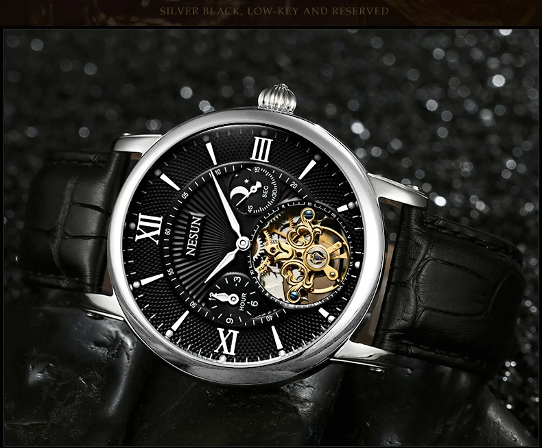 Швейцарские часы Nesun Skeleton Tourbillon для мужчин Топ люксовый бренд автоматические механические мужские часы водонепроницаемые relogio N9091-3