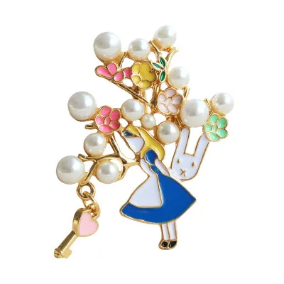 Алиса в стране чудес значков на булавке Брошь для женщин милые перламутрового
