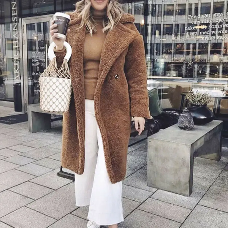 Женское шерстяное пальто зимняя теплая Элегантная водолазка с длинным рукавом