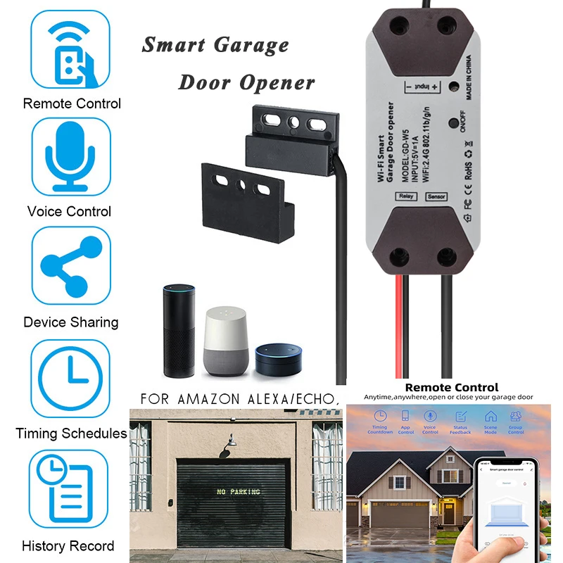 

Tuya WiFi Switch Smart Garage Door Opener Controller Work With Alexa Echo Google Home SmartLife/Tuya APP Control No Hub Require