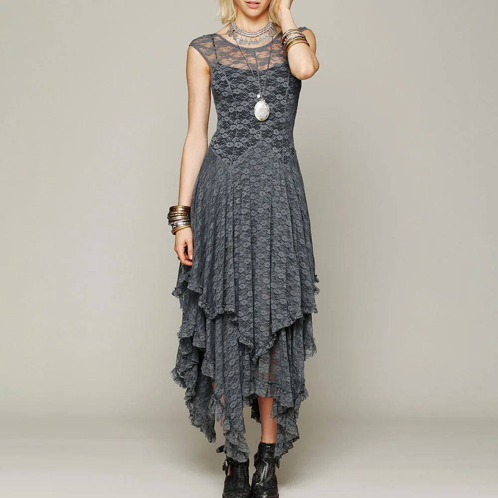 Женское кружевное длинное платье с открытой спиной на лето 2020 элегантное модное
