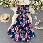 Платье-туника женское, с оборками, цветочным принтом, открытыми плечами