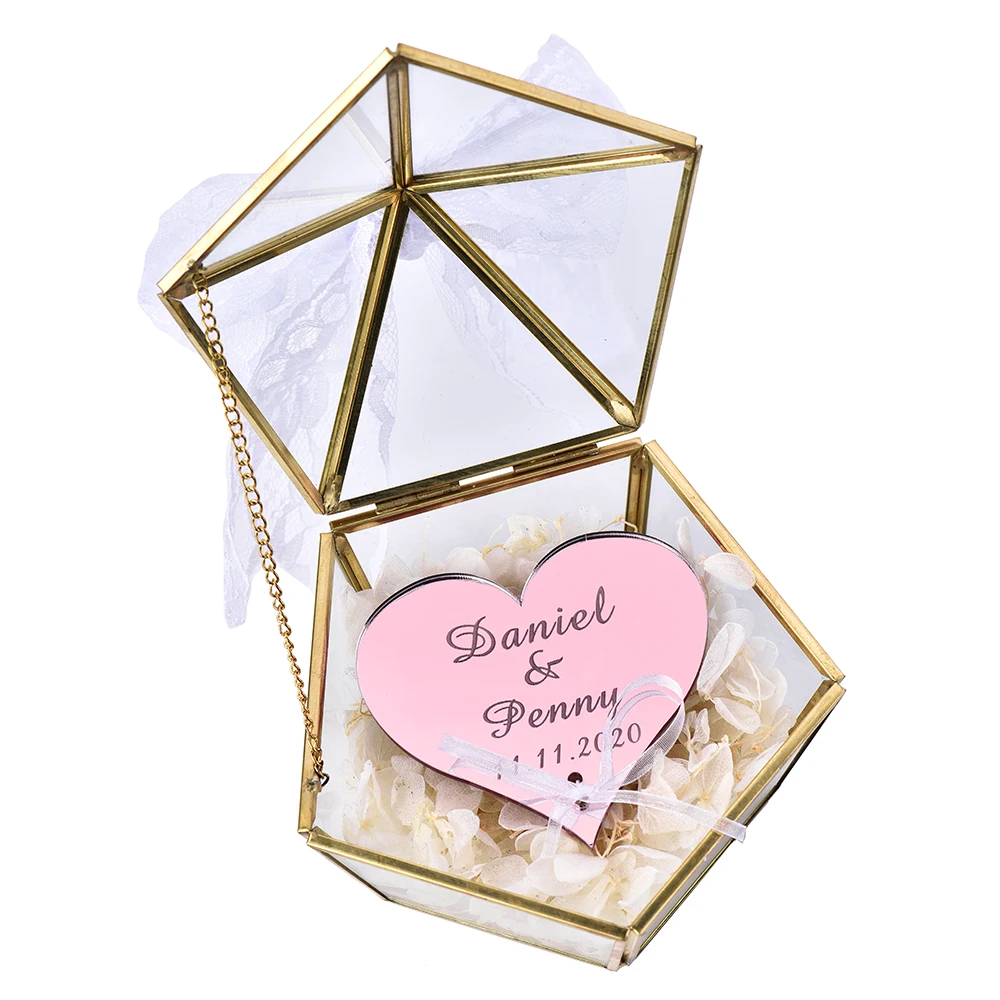 Персонализированные Выгравированные Свадебные стеклянные кольца коробка