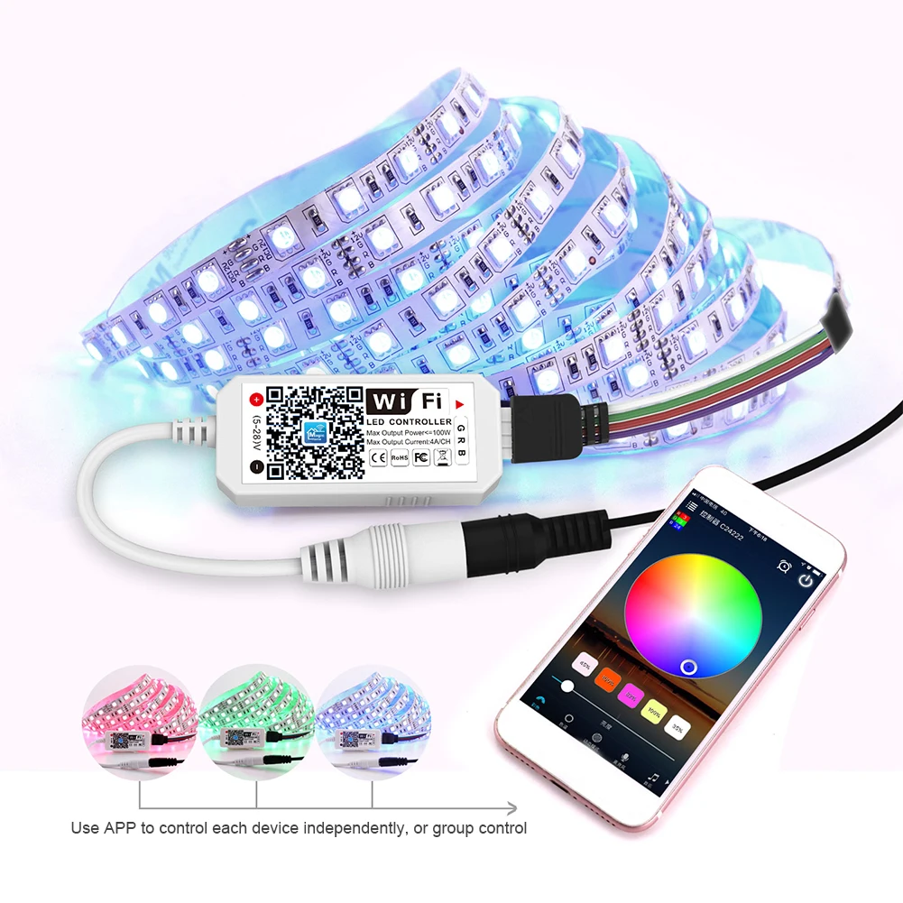 

DC5-28V Mini WiFi Controller LED Controllers for RGB 5050 LED Strip Light Alexa Google Home