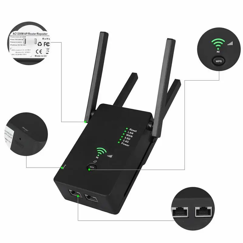 Беспроводной маршрутизатор AC11 Gigabit Dual-Band AC1200 Wi-Fi ретранслятор с 4 антеннами