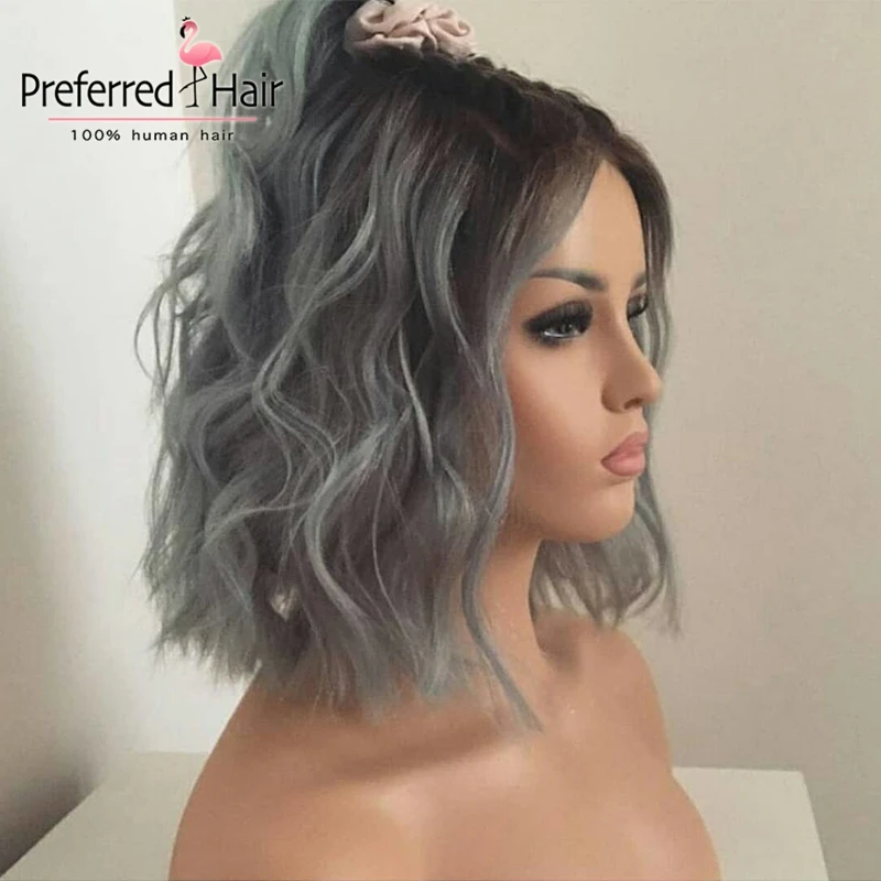 Preferred13x4 бразильский серый Омбре парик фронта шнурка предварительно сорвал