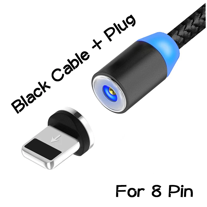 Магнитный usb-кабель для быстрой зарядки, магнитный кабель типа C для зарядки и передачи данных, шнур для мобильного телефона, 1 м, 2 м, кабель Microusb type-C для iPhone - Цвет: Black 8 Pin