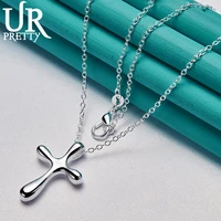 urpretty 925 sterling silver solid cross necklace 1618202224262830 inch snake chain for woman engagement wedding jewelry