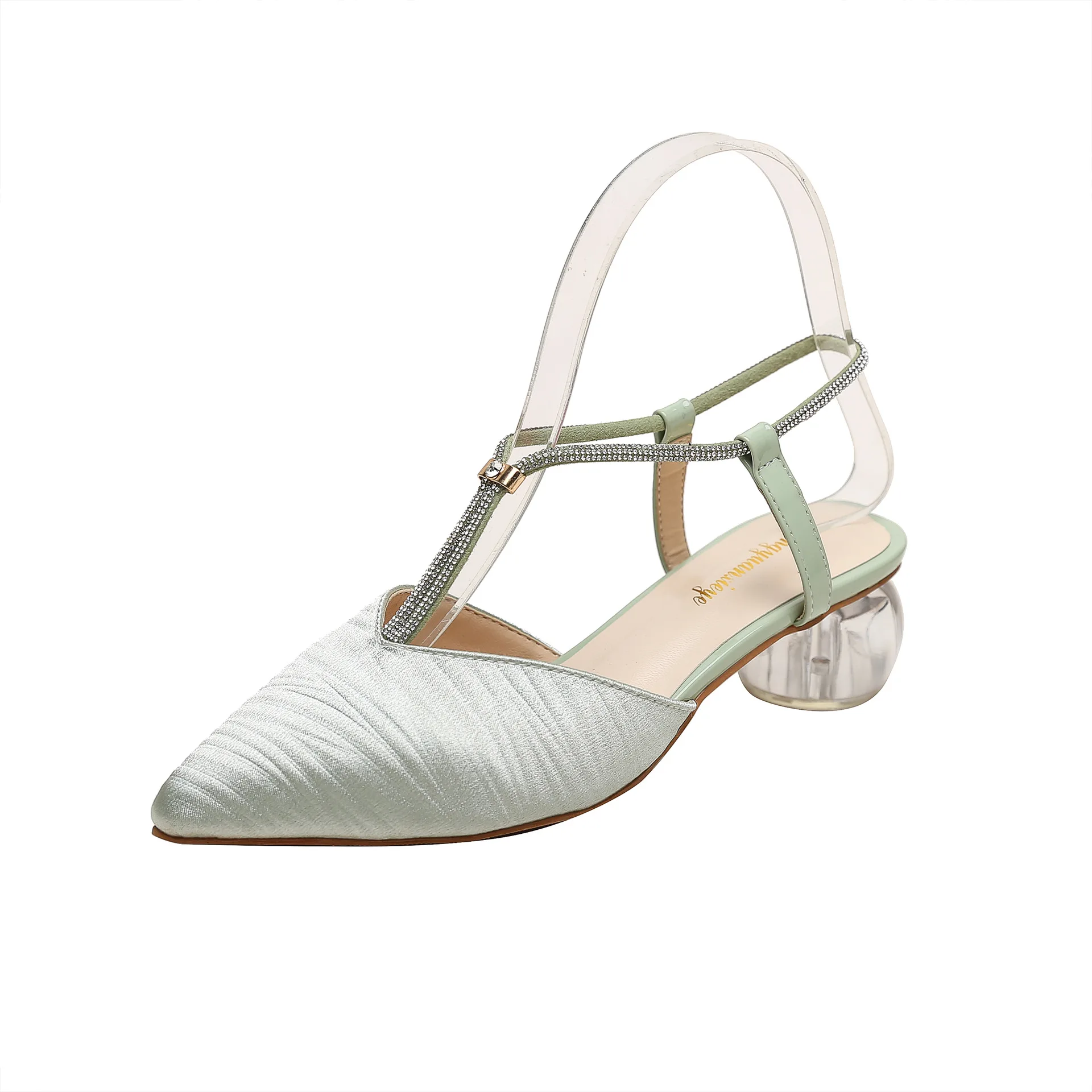 

High Heel Sandal for Women Med Suit Female Beige Espadrilles Platform Summer Shoes High-heeled Elastic Band Medium Rhinestone Fa