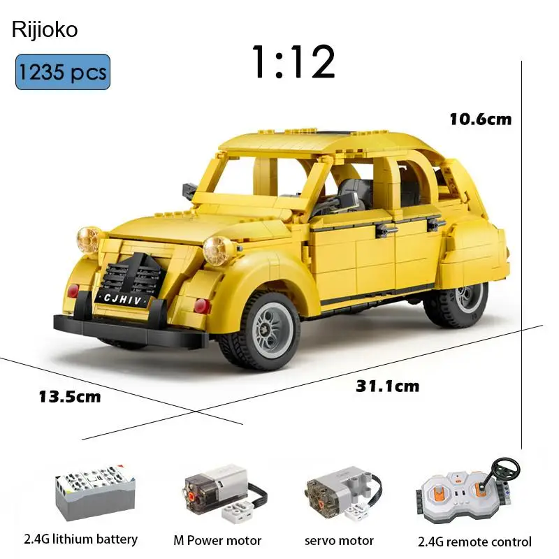 

1235Pcs Retro Brick Car Model Classic Remote Control Vehicle 2Cv Building Blockeducational Toys Gift