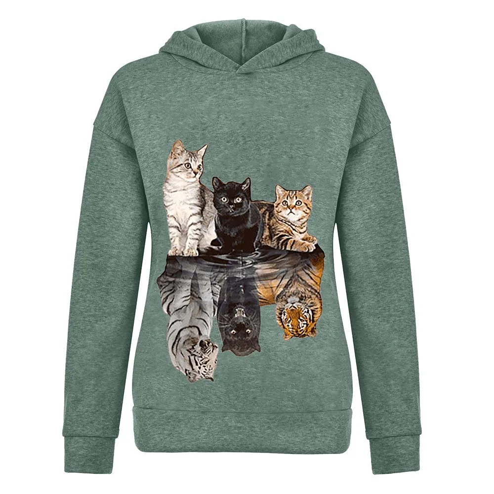 

Hoodies Women Cat Printed Hooded Sweatshirt Tops Female Long Sleeve Sweatshirt Women Clothing Winter Casual Jumper Pullovers