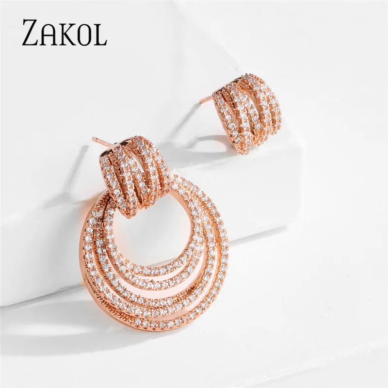 ZAKOL новейшая мода кубический цирконий Асимметричные Висячие серьги для женщин