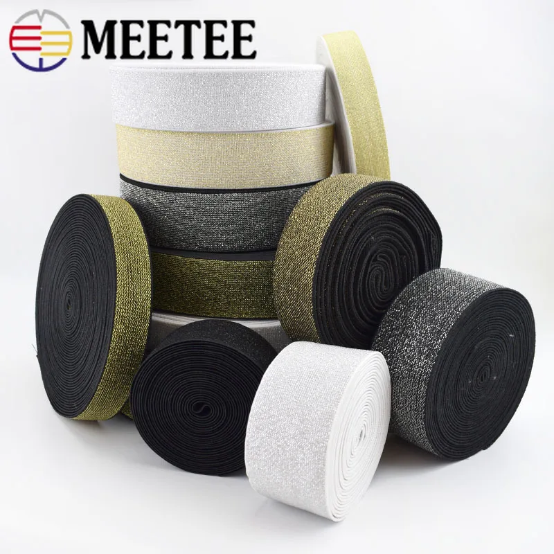Meetee 5/10 метров 10-50 мм эластичные ленты Золотой Серебряный Блестящий резиновый
