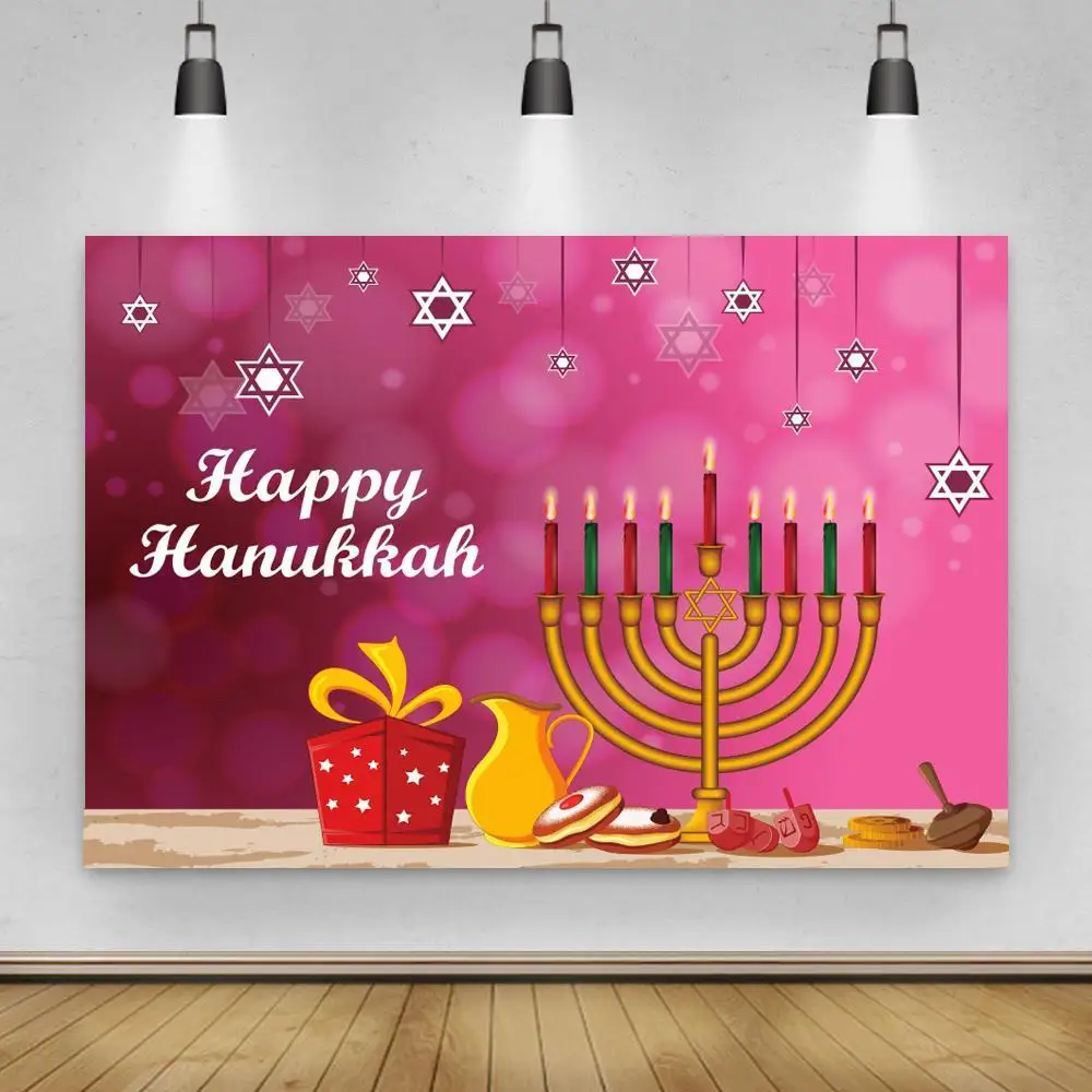 

Nitree Happy Hanukkah Jewish Festivals Menorah Candle Dark Polka Dot Light Bokeh Party Photo Background Photography Backdrop