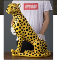 62cm leopard art sculpture cheetah statue animal ornaments resin craft american home decor decoration accessories furnishings