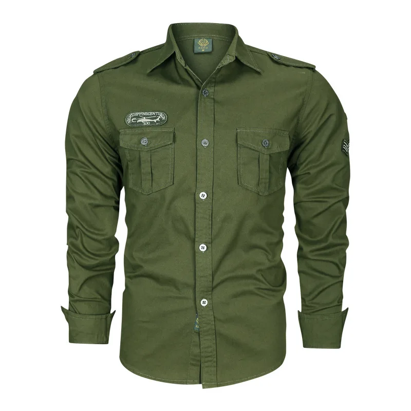 Army Green Мужская рубашка в стиле милитари из чистого хлопка, дышащие больших размеров, износостойкие рубашки-карго, походная, Боевая, тренировочная тактическая рубашка - Цвет: Army Green