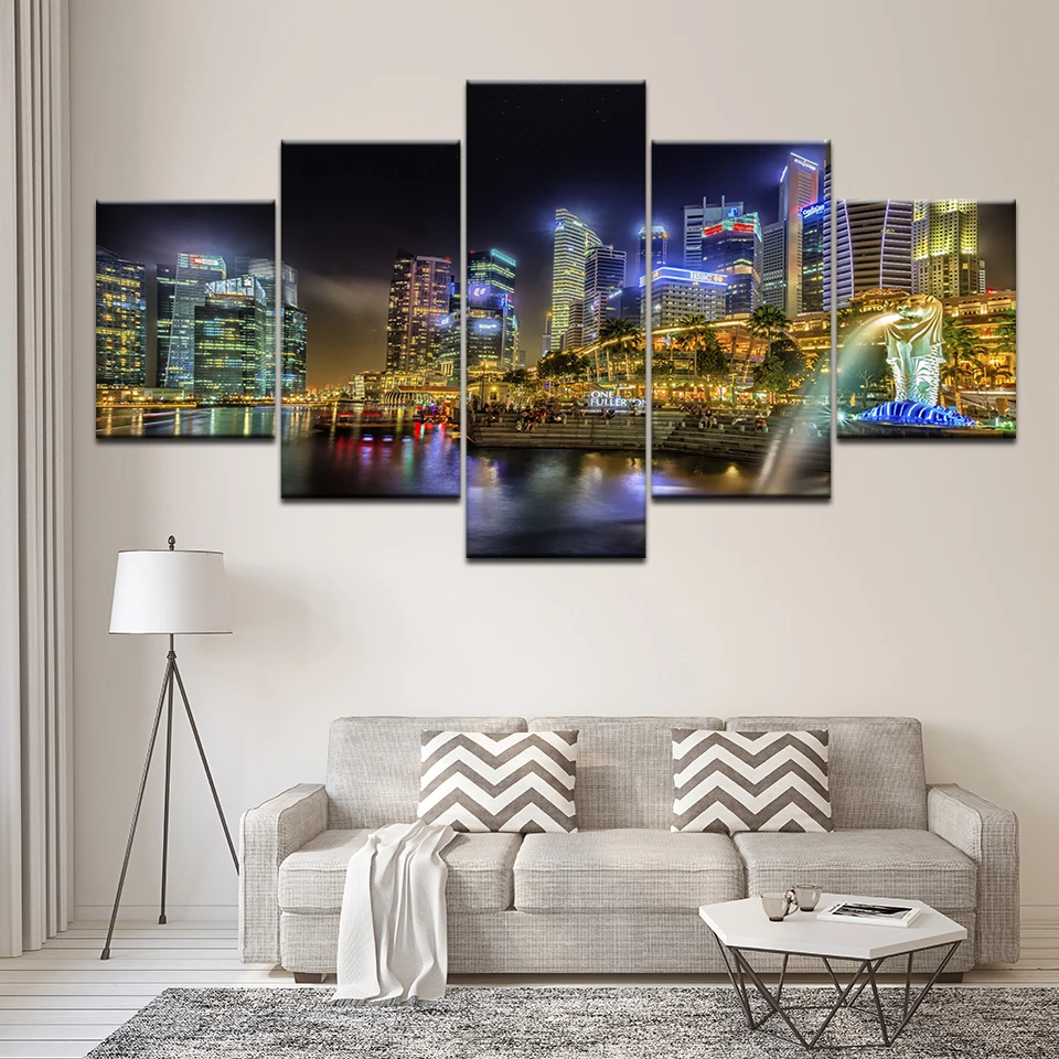 

5 pcs 5d diamond painting multi panel Singapore night scene diamond mosaic stitch cross diamond embroidery full round drill,