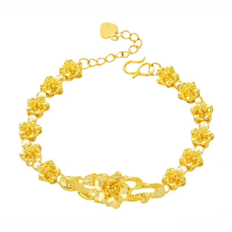 

24K Gold Color Flower Bracelets For Women Dubai Bride Wedding Bracelet Gift Jewelry