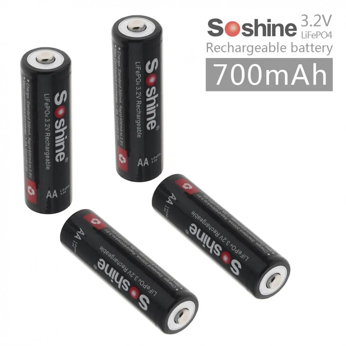 4 шт./лот Soshine 3 2 в 700 мАч 14500 LiFePO4 аккумуляторная батарея AA для светодиодных