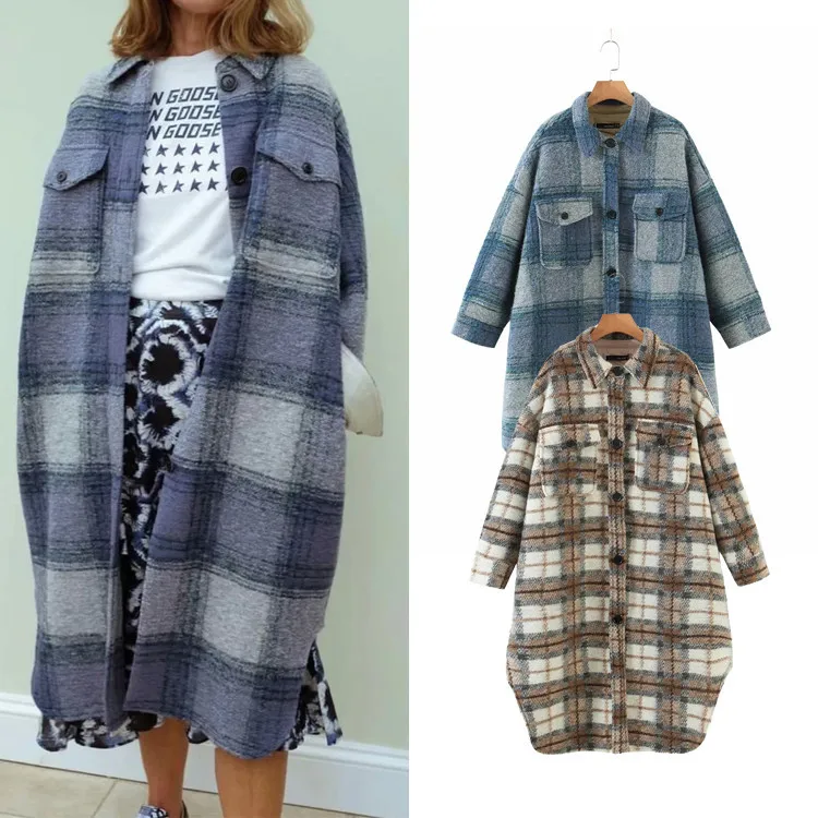 

Woolen wool coat leisure simple lengthened cotton clothes autumn and winter women's fashion contrast color cotton clothes