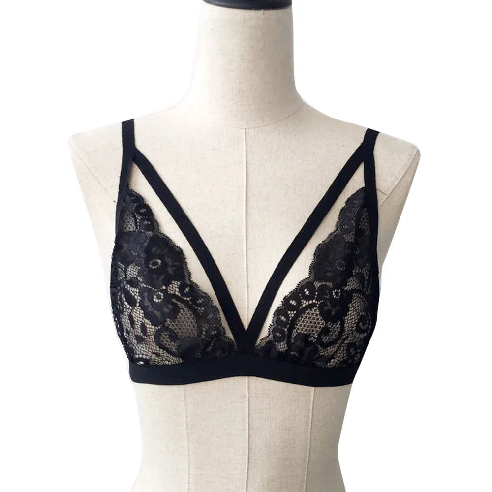 

Sexy Women Lingerie Bra Floral Lace Bralette Bustier Crop Top Sheer Bra Shirt Vest Mesh Halter Cage Suit Garter Feminina N50