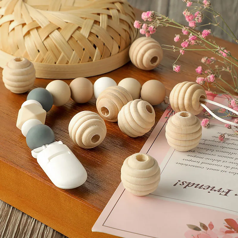 

TYRY.HU 20*22mm Natural Wood Beads Spiral Wooden Round Beads For Baby Bracelet Necklace Accessories Jewelry Making 10-30pcs