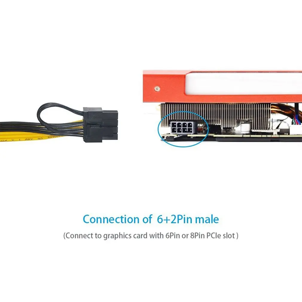 

6pcs 6 Pin PCI-e To 8 Pin (6+2) PCI-e (Male To Male) GPU Power Cable 50cm for Graphic Cards Mining Server Breakout Board