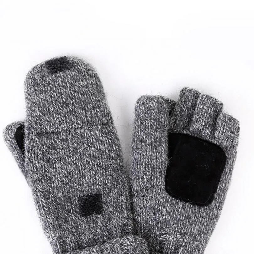 

YRRETY Unisex Plus Thick Male Fingerless Gloves Men Wool Winter Warm Exposed Finger Mittens Knitted Warm Flip Half Finger Gloves