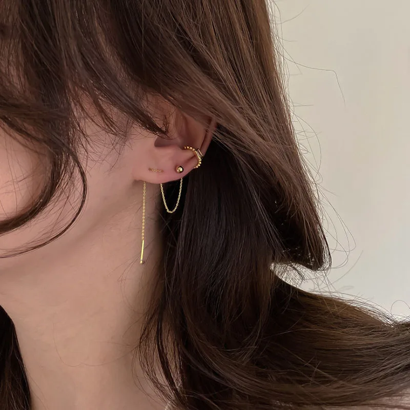 

Single Piece Small Beads Thread Earrings CZ Stone Long Chain Geometric Earrings for Women Minimalist Tassel Earrings
