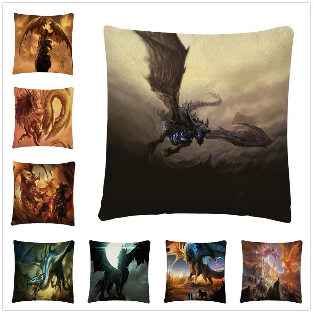 

Western dragon cartoon pattern Linen Cushion Cover Pillow Case for Home Sofa Car Decor Pillowcase 45X45cm